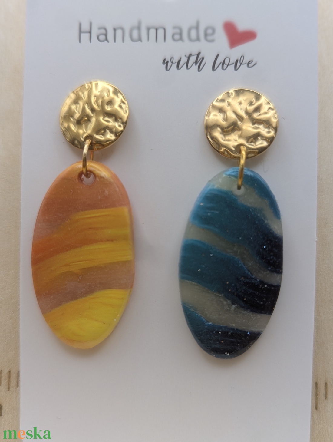 Kézműves fülbevaló polimer gyurmából (polymer clay) - ovális - 055 - ékszer - fülbevaló - lógó fülbevaló - Meska.hu