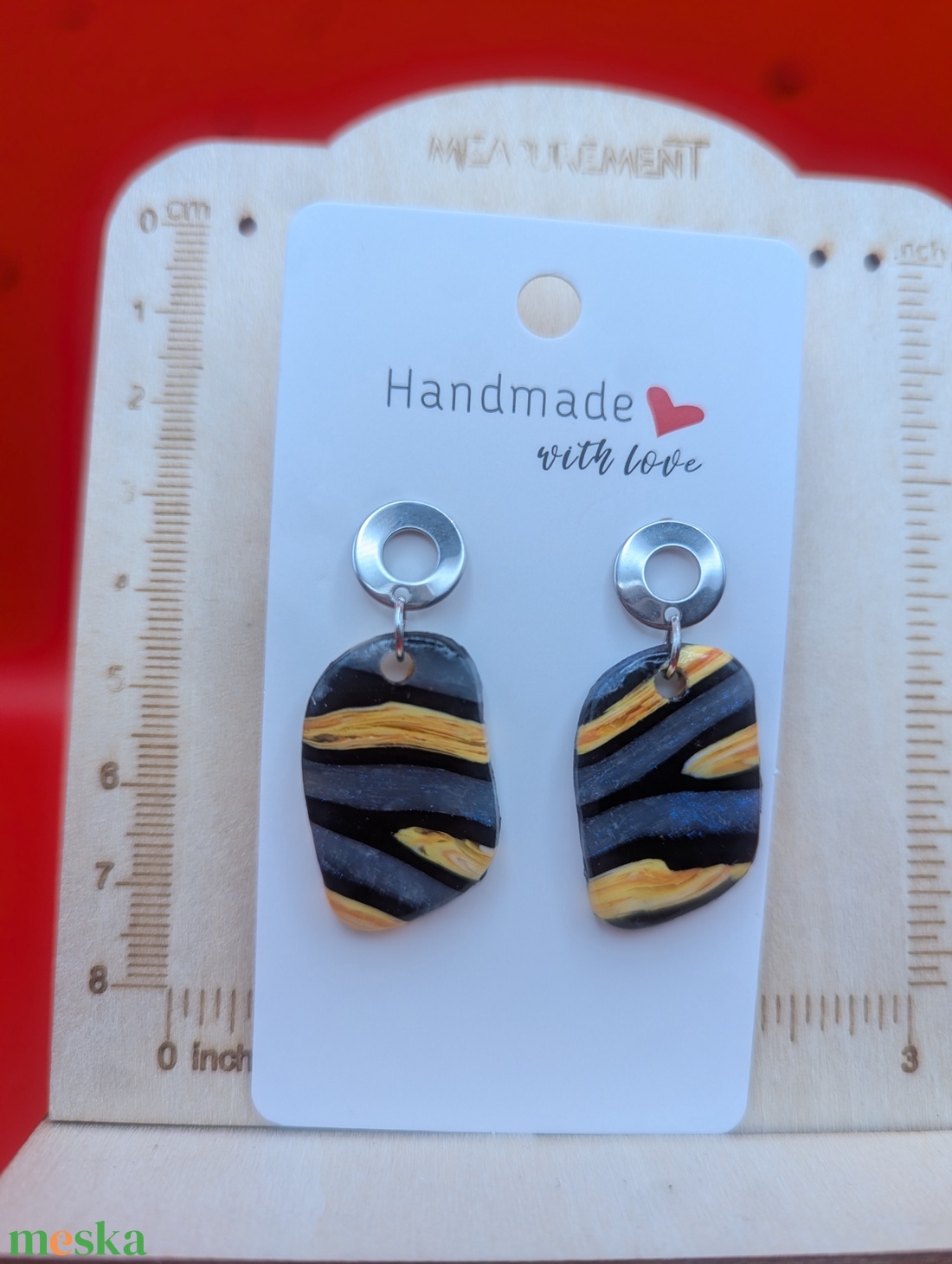 Kézműves fülbevaló polimer gyurmából (polymer clay) - ovális - 071 - ékszer - fülbevaló - lógó fülbevaló - Meska.hu