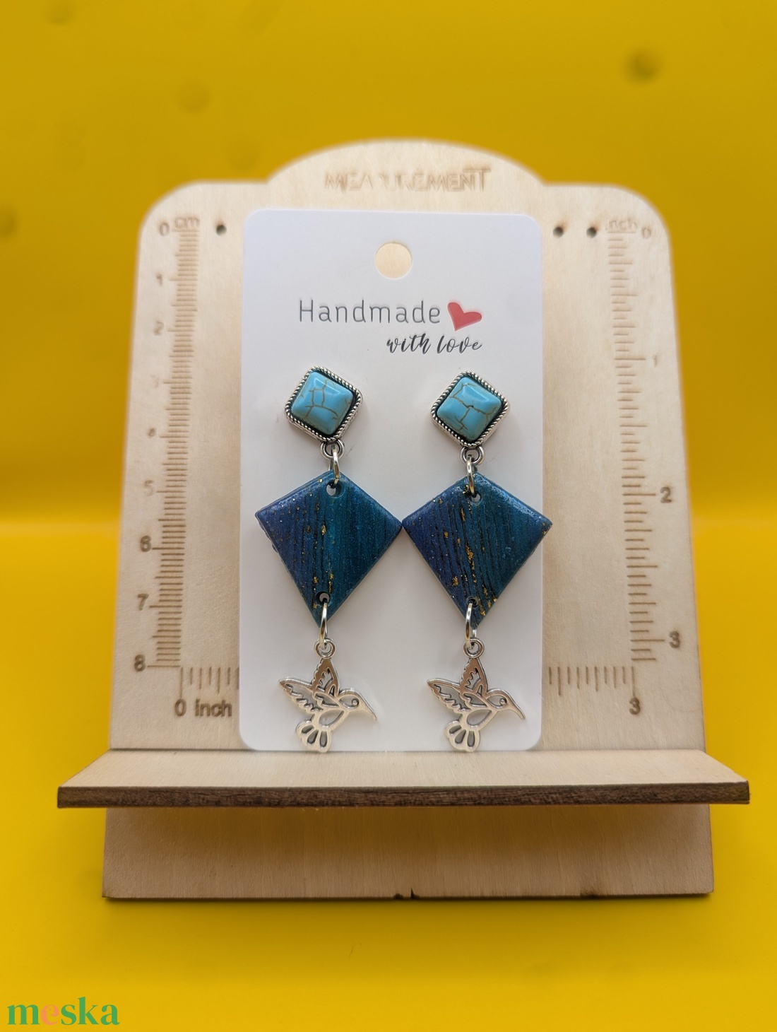 Kézműves fülbevaló polimer gyurmából (polymer clay) - kolibri - 078 - ékszer - fülbevaló - lógó fülbevaló - Meska.hu