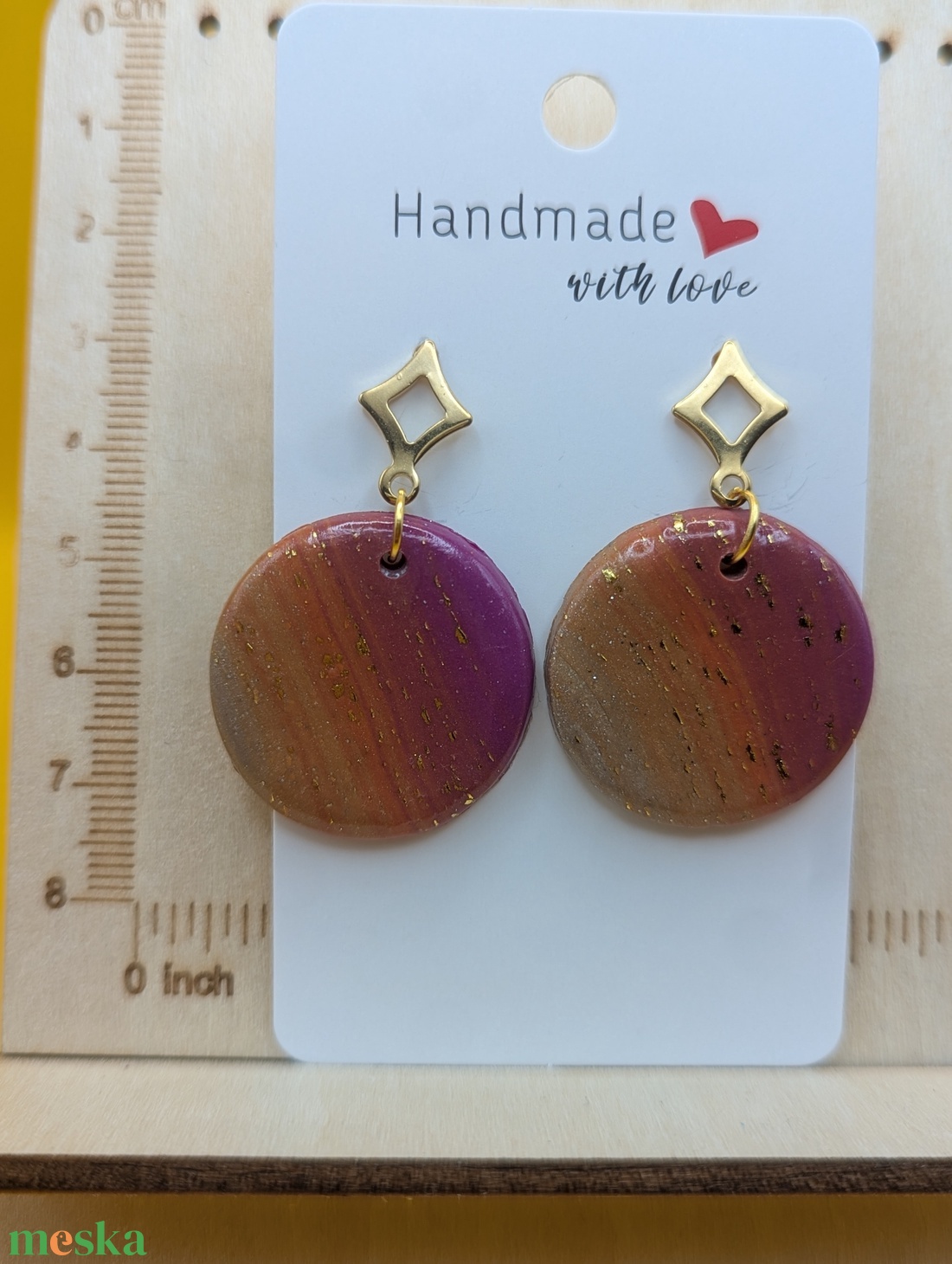 Kézműves fülbevaló polimer gyurmából (polymer clay) - nagy, kerek - 084 - ékszer - fülbevaló - lógó fülbevaló - Meska.hu