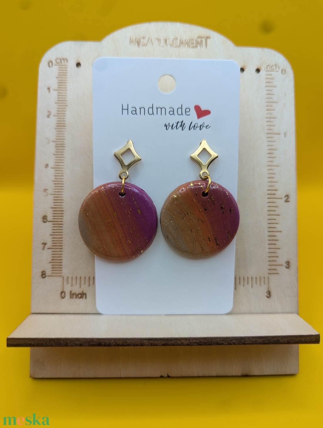 Kézműves fülbevaló polimer gyurmából (polymer clay) - nagy, kerek - 084 - ékszer - fülbevaló - lógó fülbevaló - Meska.hu