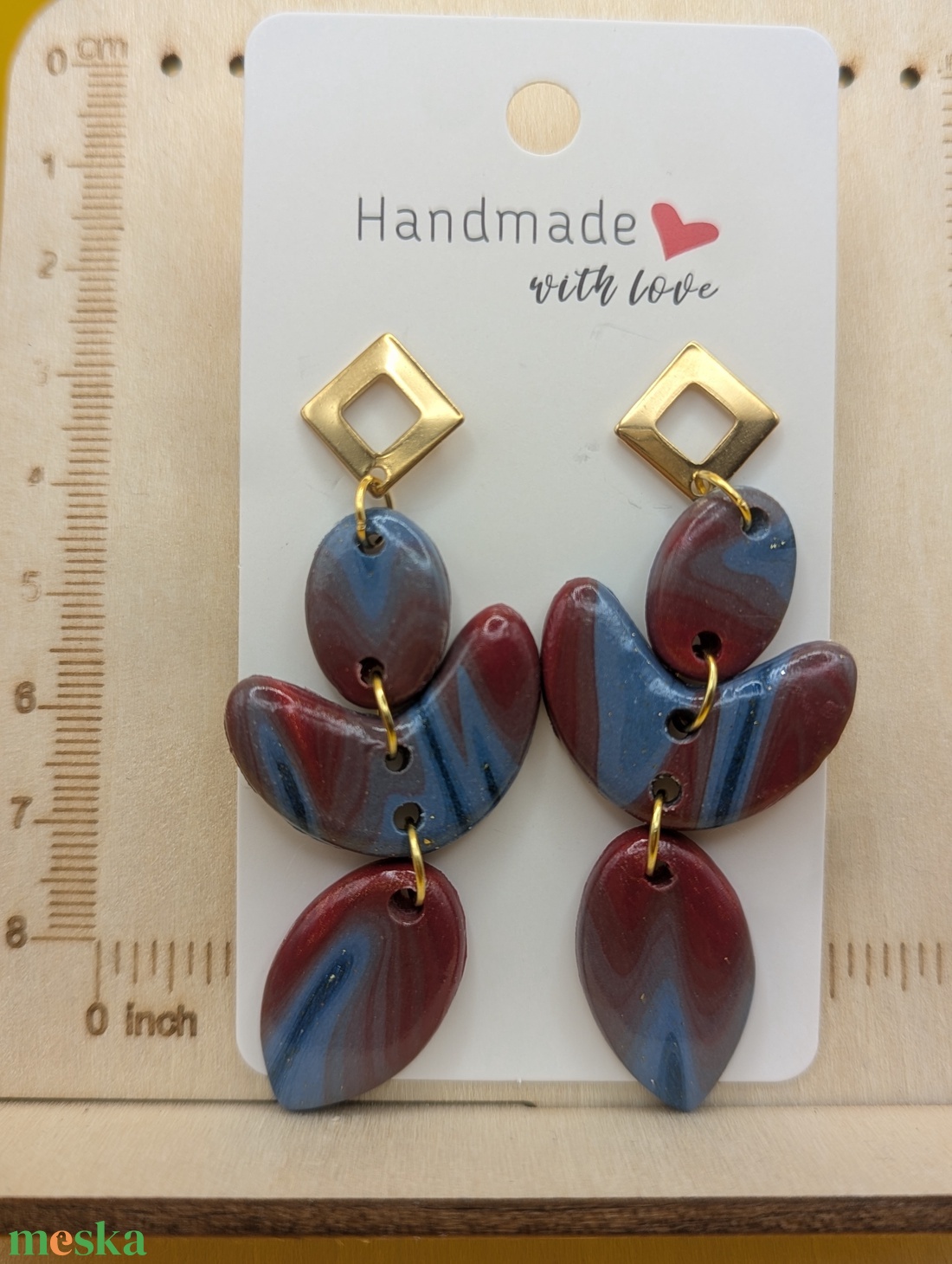 Kézműves fülbevaló polimer gyurmából (polymer clay)  - nagy, több részes - 095 - ékszer - fülbevaló - lógó fülbevaló - Meska.hu