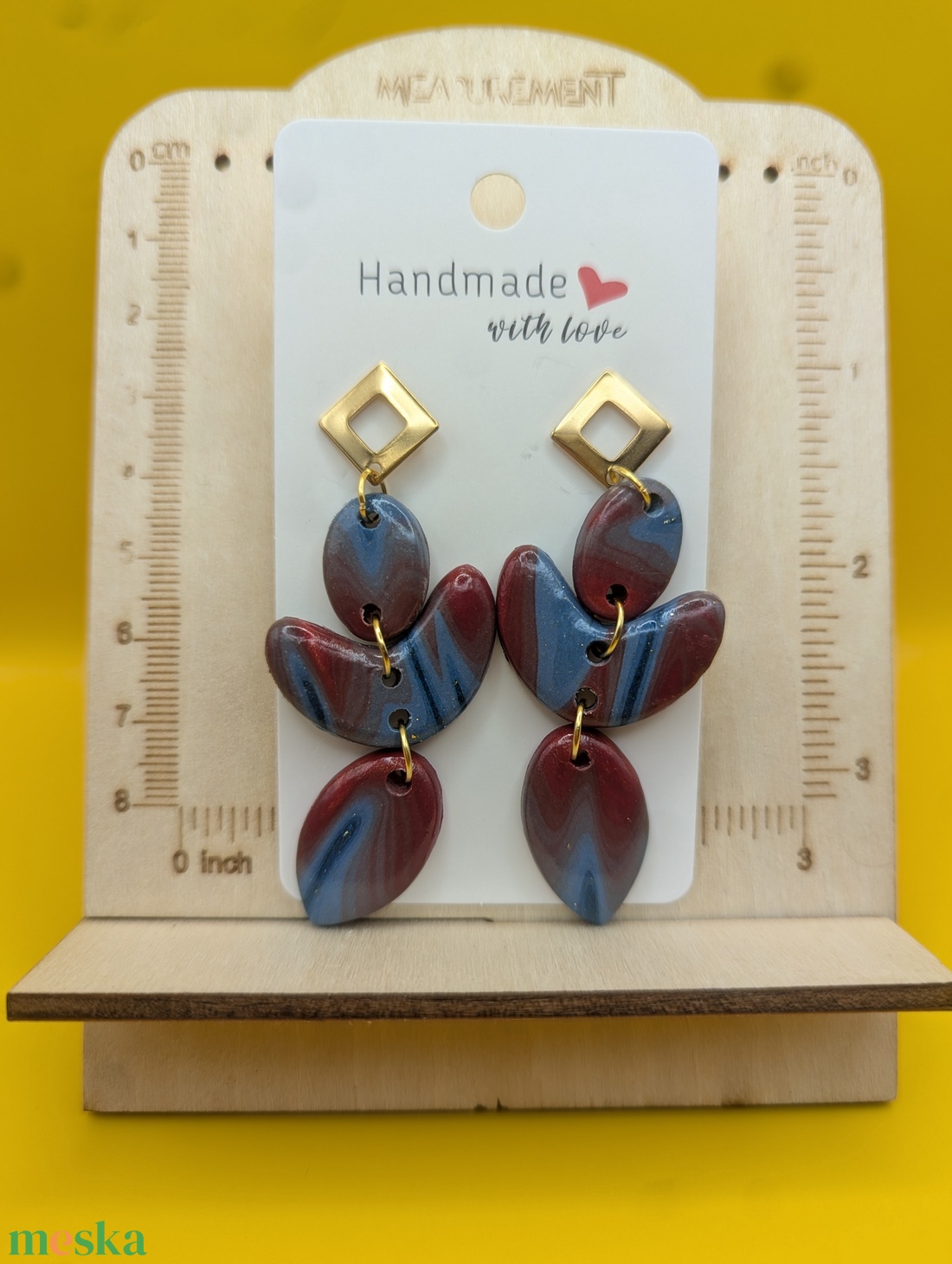 Kézműves fülbevaló polimer gyurmából (polymer clay)  - nagy, több részes - 095 - ékszer - fülbevaló - lógó fülbevaló - Meska.hu