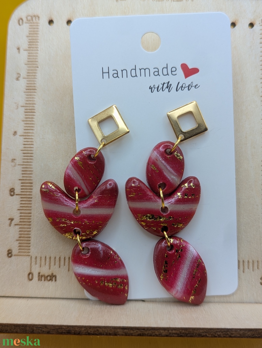 Kézműves fülbevaló polimer gyurmából (polymer clay)  - nagy, több részes - 098 - ékszer - fülbevaló - lógó fülbevaló - Meska.hu