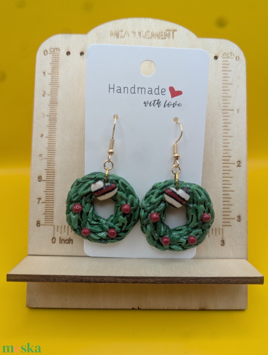 Kézműves fülbevaló polimer gyurmából (polymer clay), karácsonyi ajándék, adventi koszorú - 111 - ékszer - fülbevaló - lógó fülbevaló - Meska.hu