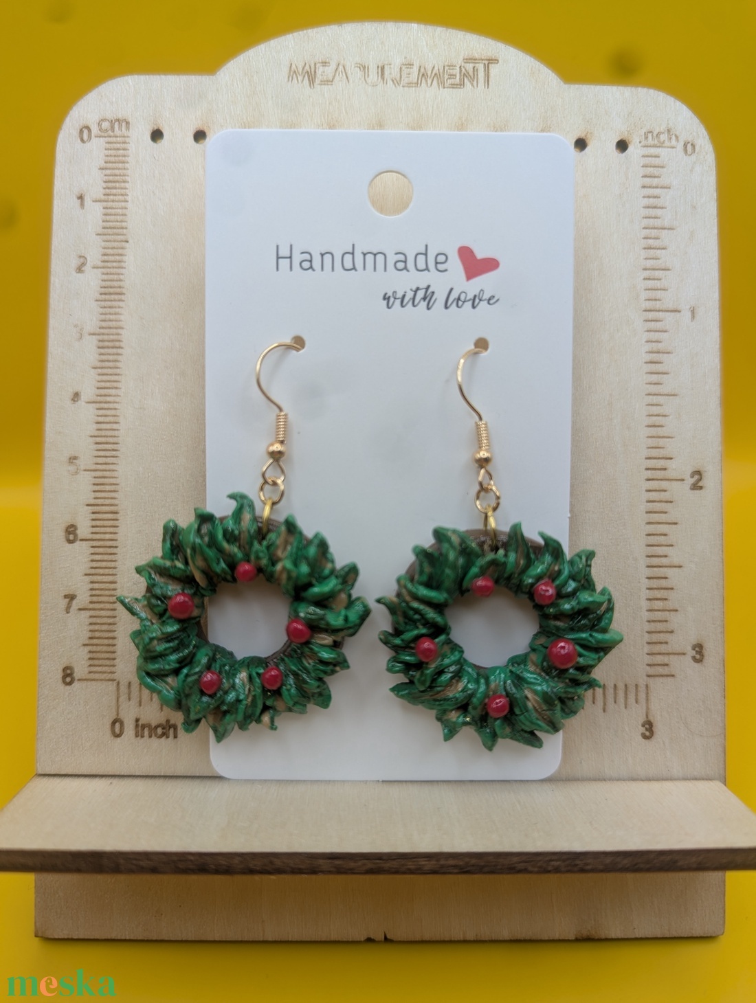 Kézműves fülbevaló polimer gyurmából (polymer clay), karácsonyi ajándék, adventi koszorú - 113 - ékszer - fülbevaló - lógó fülbevaló - Meska.hu