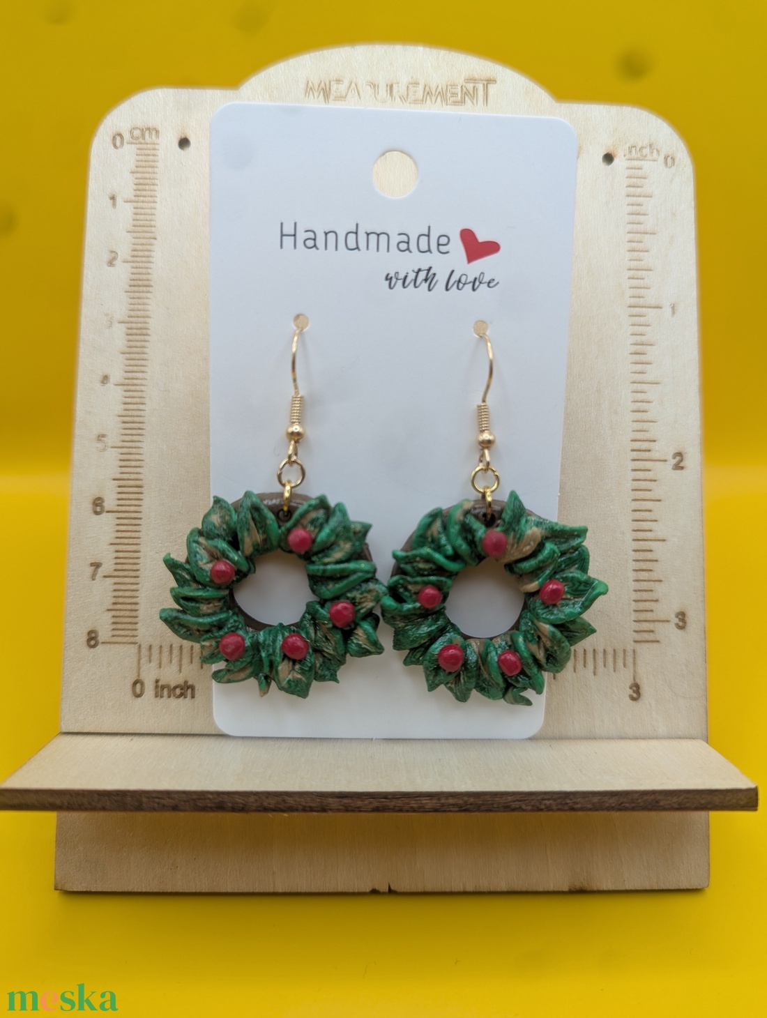 Kézműves fülbevaló polimer gyurmából (polymer clay), karácsonyi ajándék, adventi koszorú - 116 - ékszer - fülbevaló - lógó fülbevaló - Meska.hu