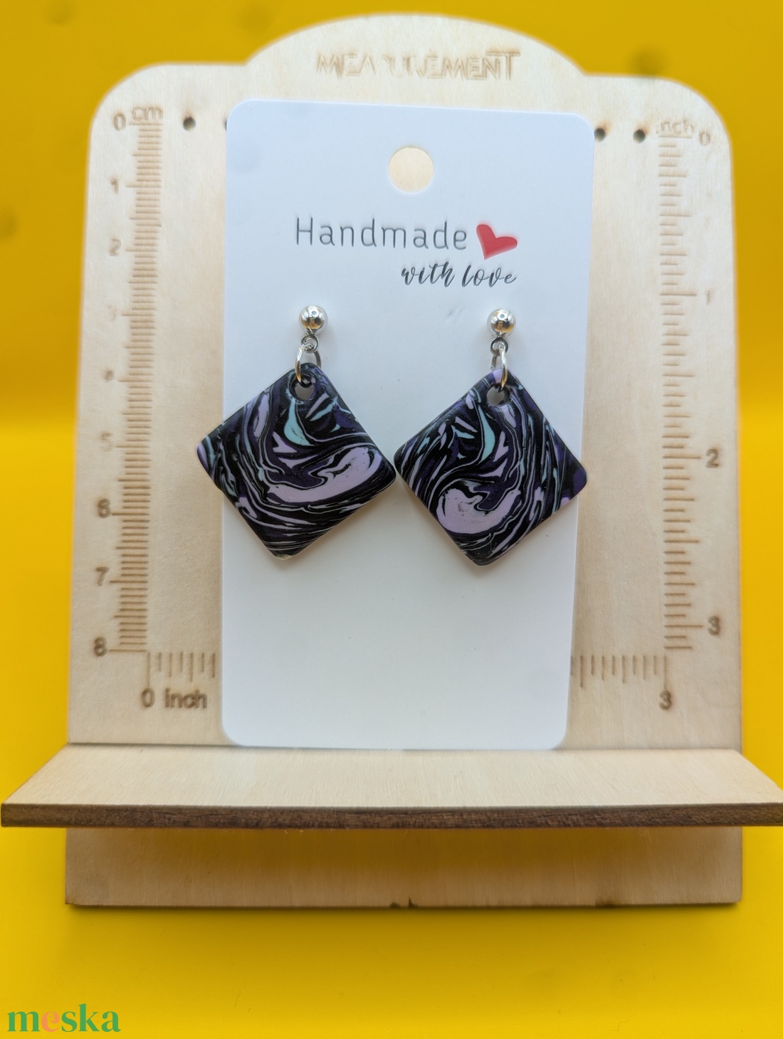 Kézműves fülbevaló polimer gyurmából (polymer clay), karácsonyi ajándék, négyszög - 119 - ékszer - fülbevaló - lógó fülbevaló - Meska.hu