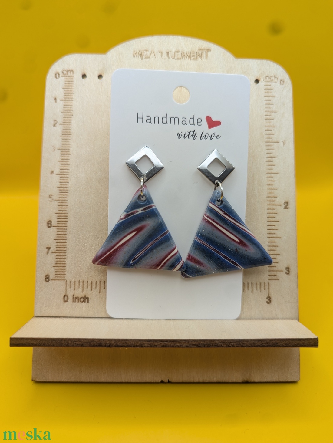 Kézműves fülbevaló polimer gyurmából (polymer clay), karácsonyi ajándék, háromszög - 120 - ékszer - fülbevaló - lógó fülbevaló - Meska.hu