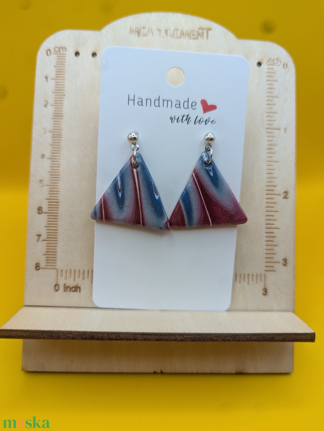 Kézműves fülbevaló polimer gyurmából (polymer clay), karácsonyi ajándék, háromszög - 121 - ékszer - fülbevaló - lógó fülbevaló - Meska.hu