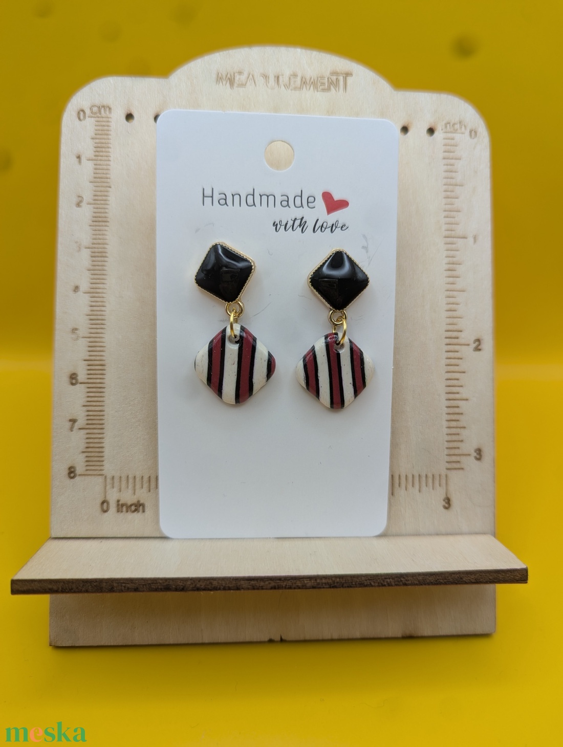 Kézműves fülbevaló polimer gyurmából (polymer clay), karácsonyi ajándék, kicsi, négyszög - 124 - ékszer - fülbevaló - lógó fülbevaló - Meska.hu