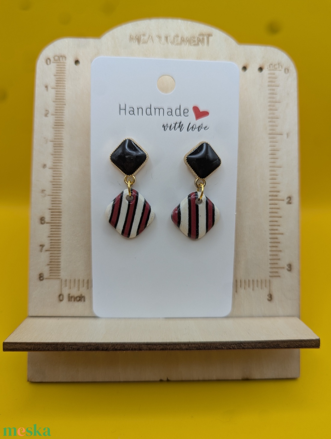 Kézműves fülbevaló polimer gyurmából (polymer clay), karácsonyi ajándék, kicsi, négyszög - 126 - ékszer - fülbevaló - lógó fülbevaló - Meska.hu