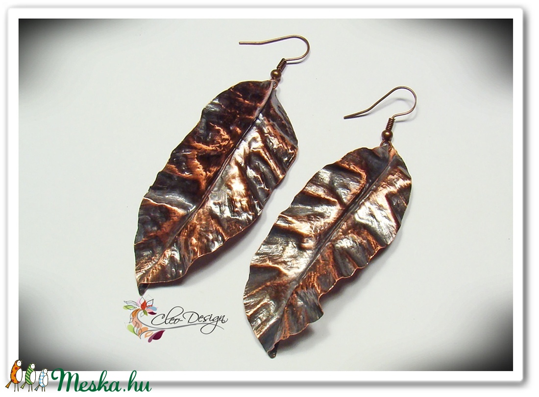 Vörösréz falevél fülbevaló -  - Meska.hu