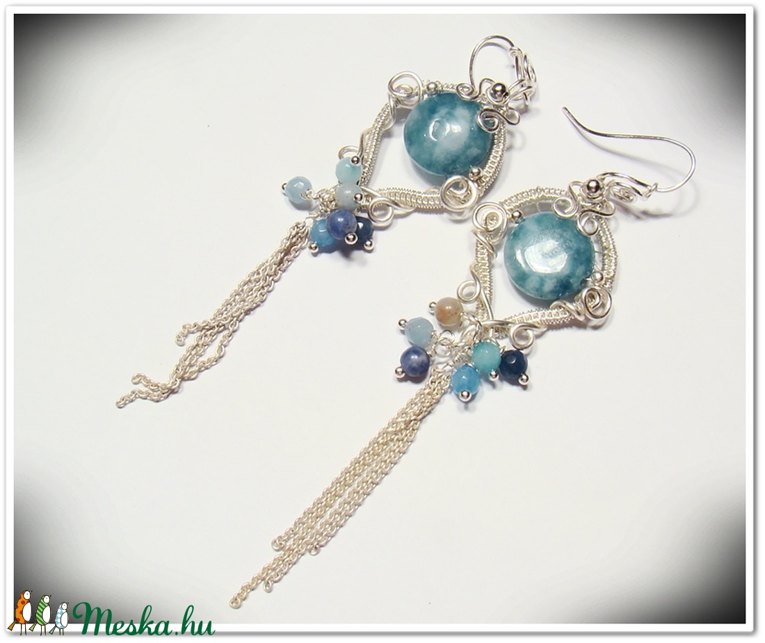 Ezüstözött, allergiamentes   fülbevaló kék csipke acháttal -  - Meska.hu