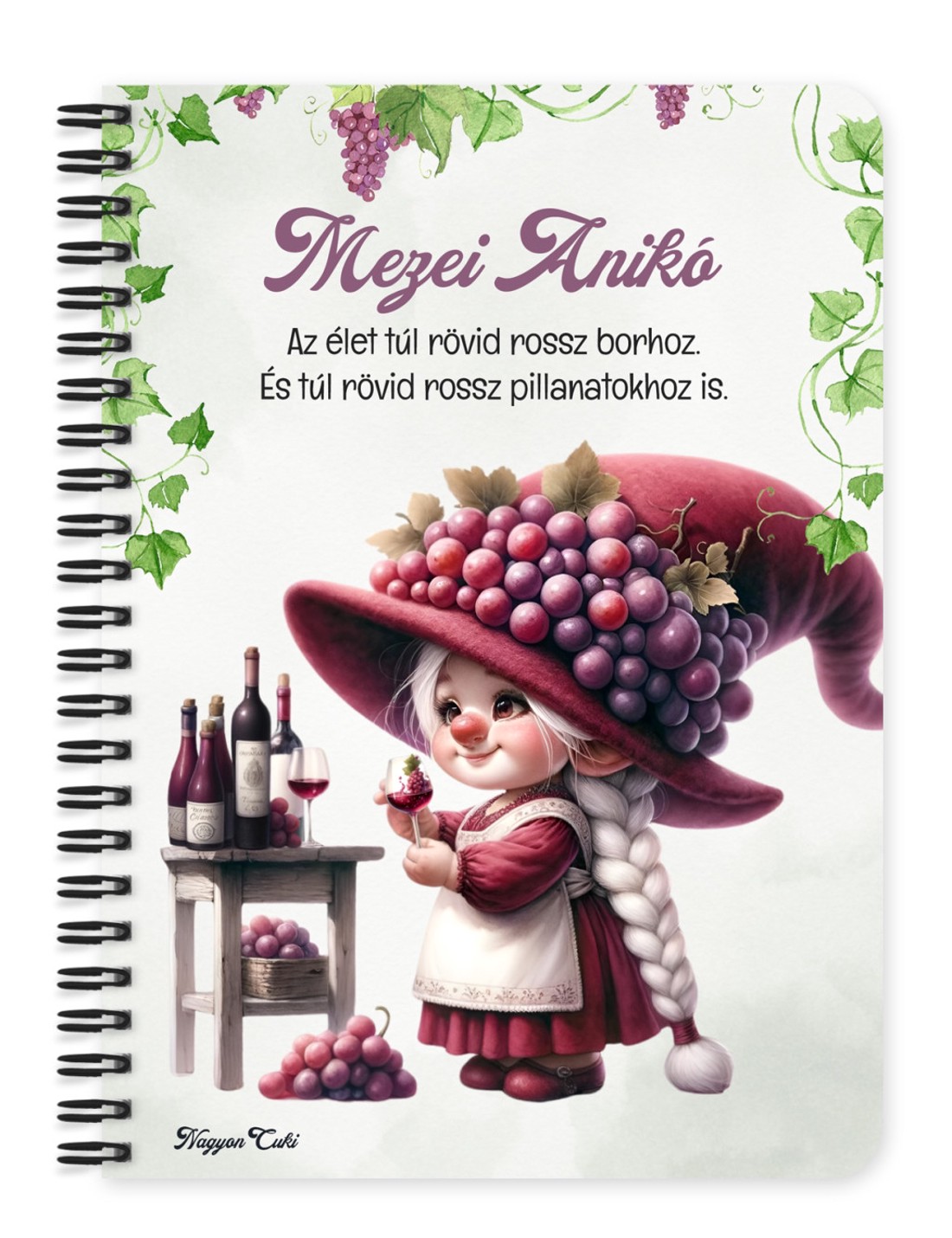 Személyre szabható - A legjobb borász manólány pohárral mintás A5-ös füzet - otthon & életmód - papír, írószer - jegyzetfüzet & napló - Meska.hu