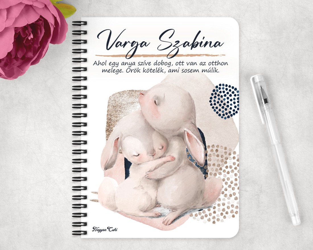 Személyre szabható - Cuki nyuszik mintás A5-ös füzet - otthon & életmód - papír, írószer - jegyzetfüzet & napló - Meska.hu