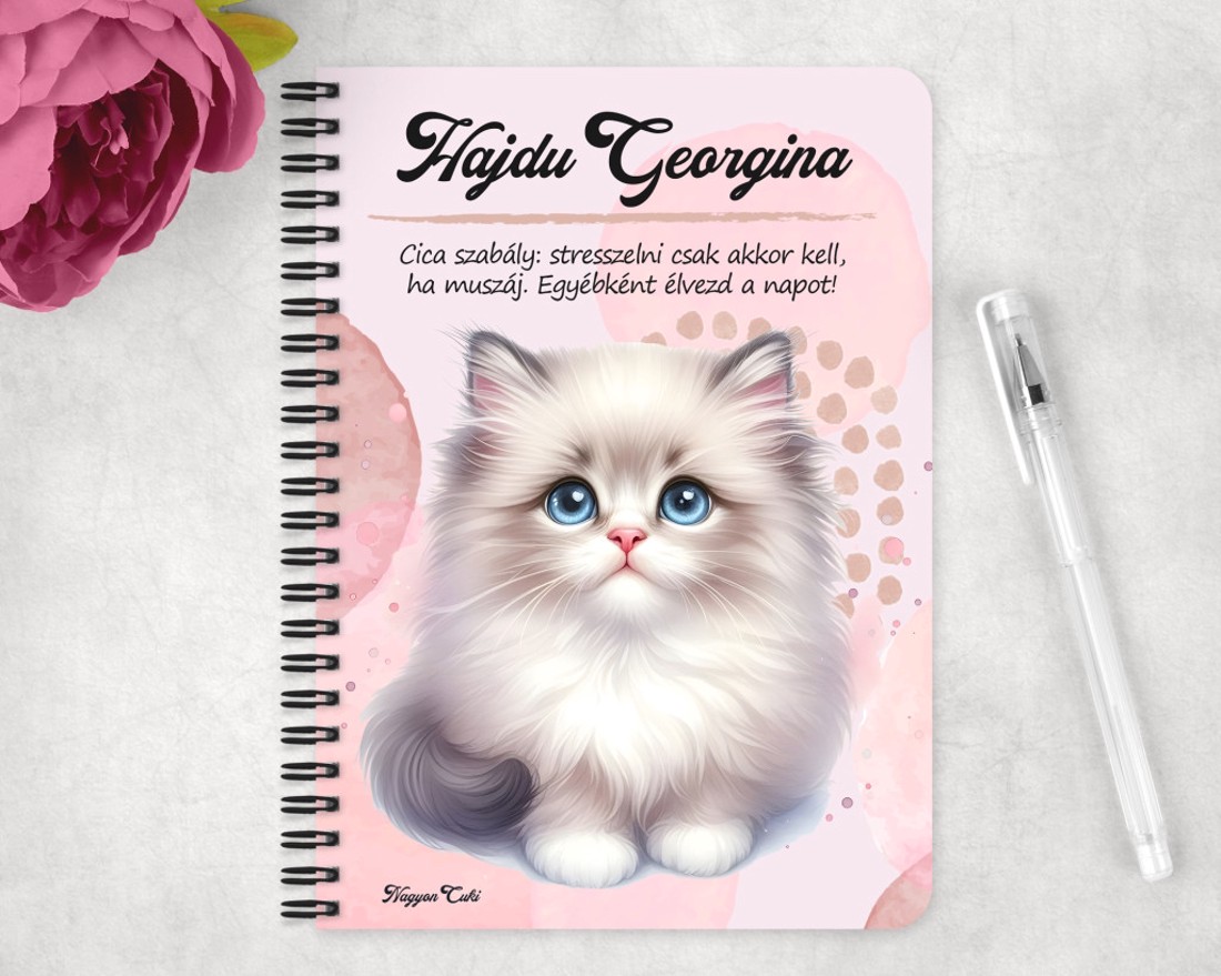Személyre szabható - Hógolyó cuki cica mintás A5-ös füzet - otthon & életmód - papír, írószer - jegyzetfüzet & napló - Meska.hu