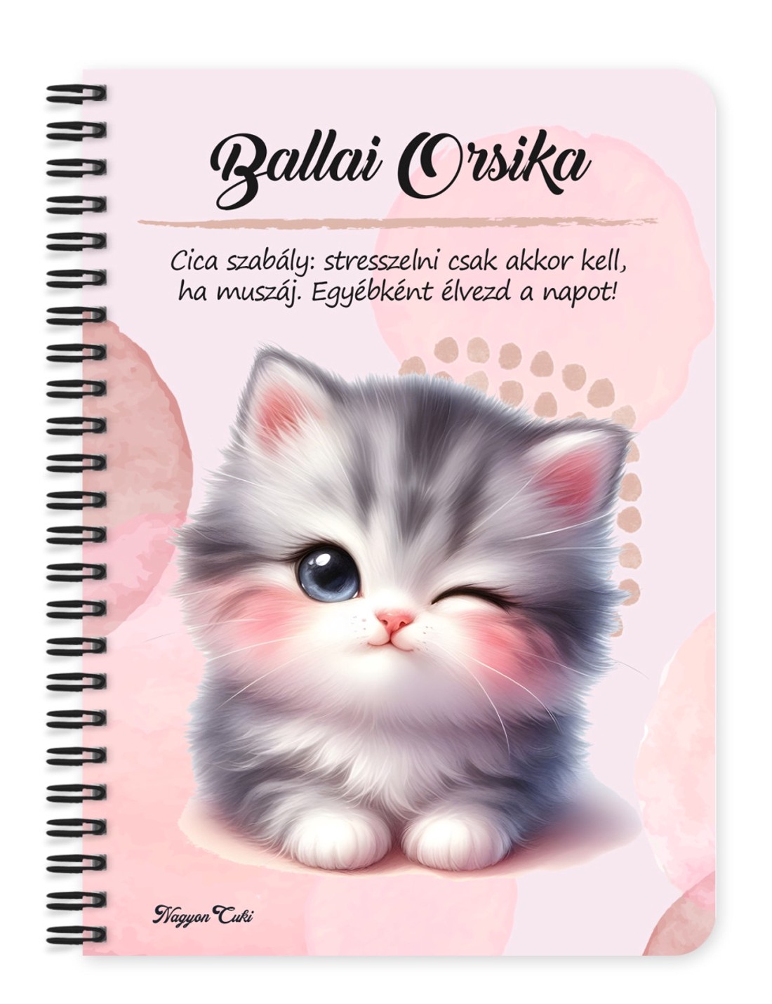Személyre szabható - Kacsintós tündéri cica mintás A6-os füzet - otthon & életmód - papír, írószer - jegyzetfüzet & napló - Meska.hu