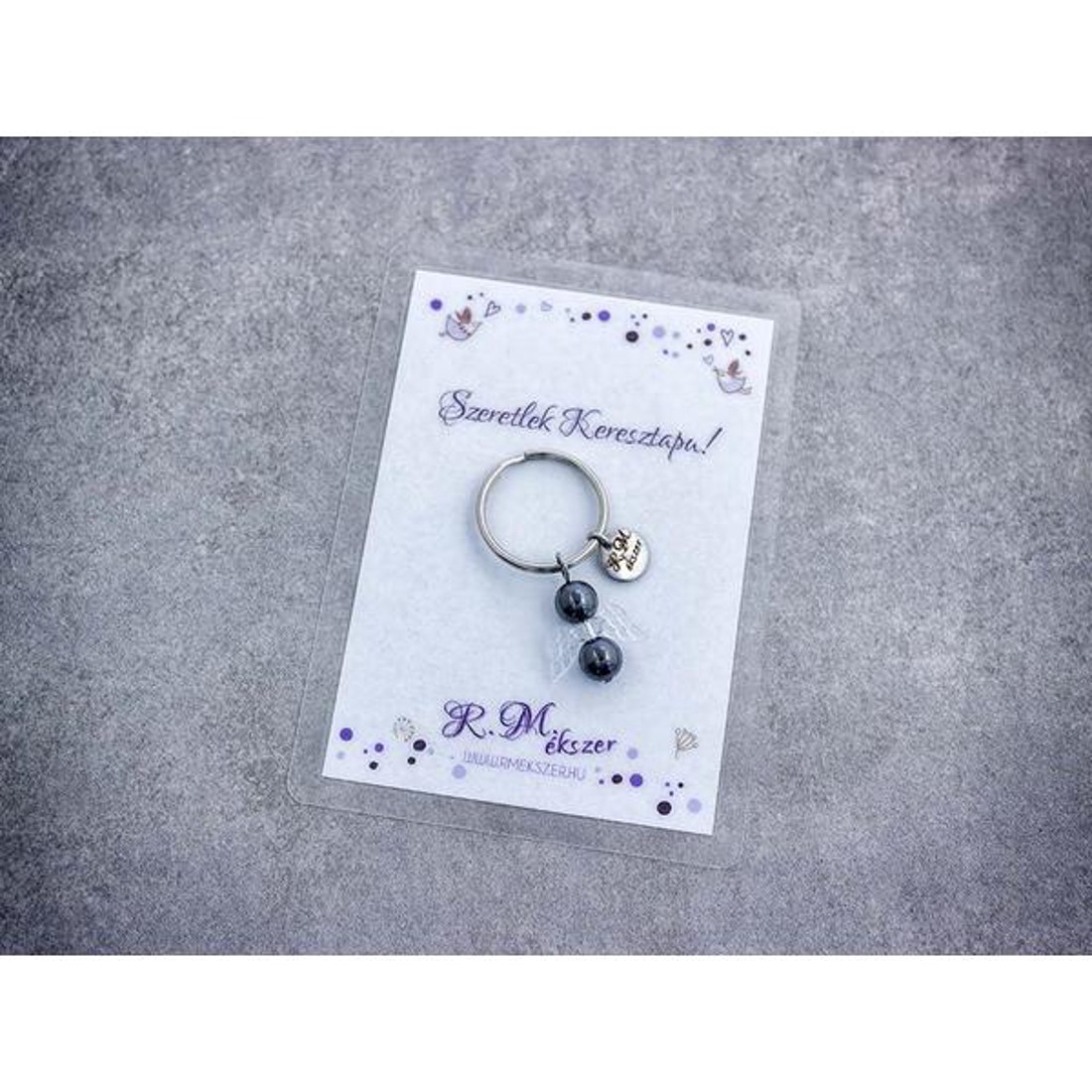 Szeretlek Keresztapa kulcstartó hematittal - táska & tok - kulcstartó & táskadísz - kulcstartó - Meska.hu