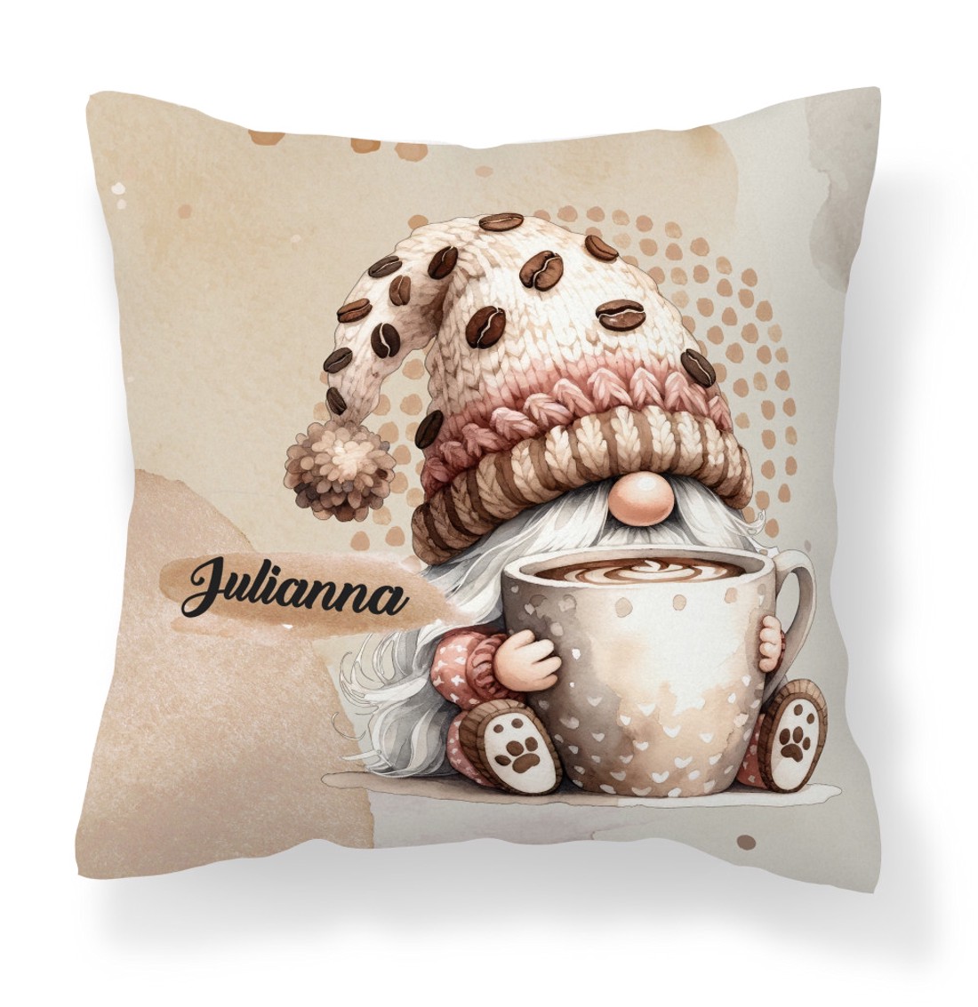 Névvel kérhető - Nagy bögrés kávés manó mintás párna - otthon & életmód - konyhafelszerelés, tálalás - tálalás - bögre & csésze - Meska.hu