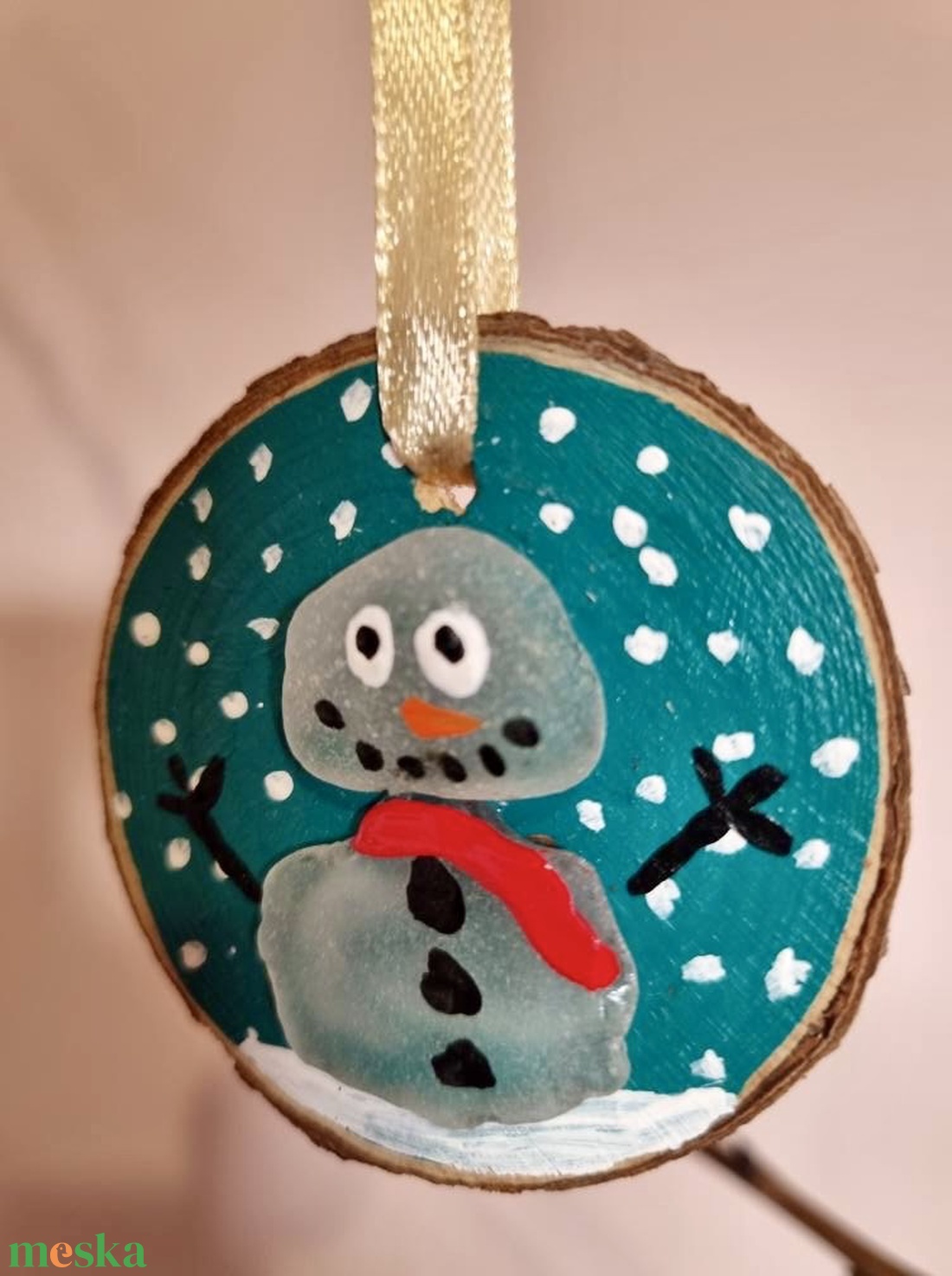 Mosolygó hóember tengeri üvegből � kézműves karácsonyfadísz - karácsony - karácsonyi lakásdekoráció - karácsonyfadíszek - Meska.hu