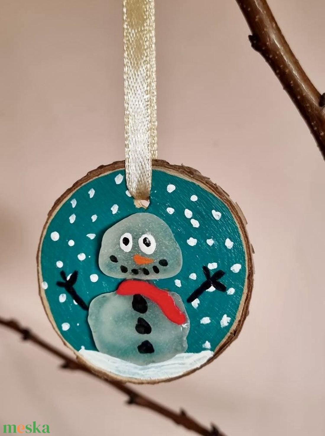 Mosolygó hóember tengeri üvegből � kézműves karácsonyfadísz - karácsony - karácsonyi lakásdekoráció - karácsonyfadíszek - Meska.hu