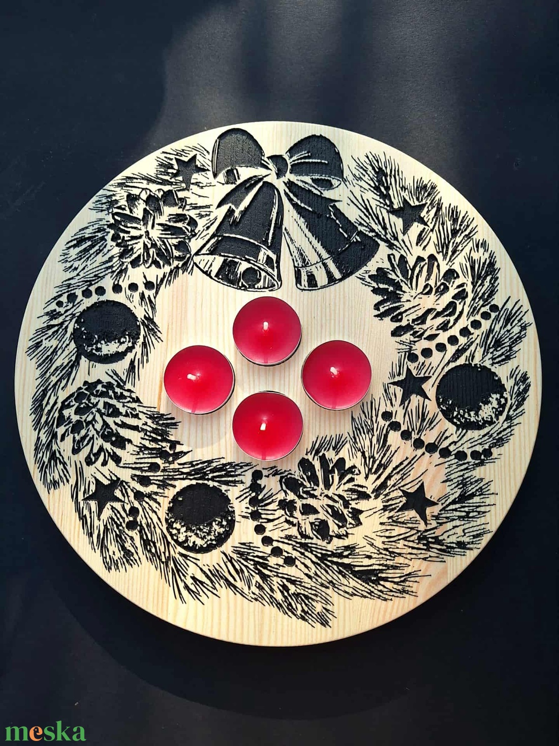 Prémium borovi fenyőből készült, gravírozott adventi koszorú. (advent1) - karácsony - adventi díszek - adventi koszorú - Meska.hu