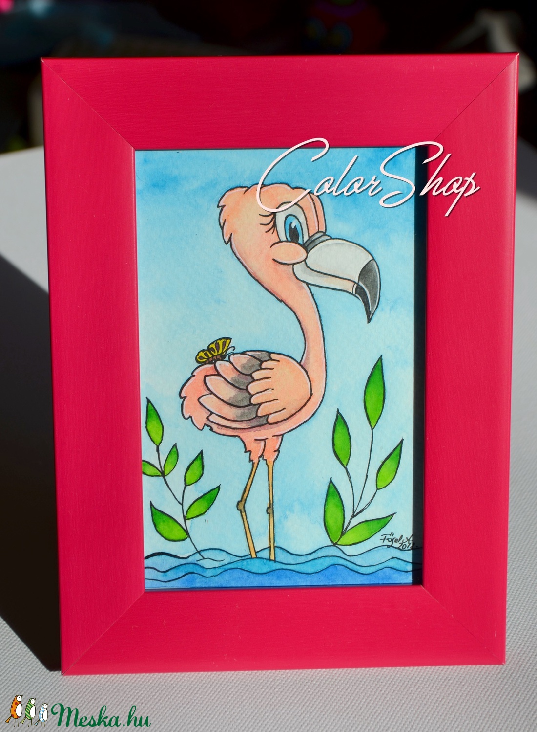 Cuki flamingó - eredeti akvarell keretben ajándékkal! 19,7x14,5 cm - - Meska.hu Cuki flamingó - eredeti akvarell keretben ajándékkal! 19,7x14,5 cm - - Meska.hu
