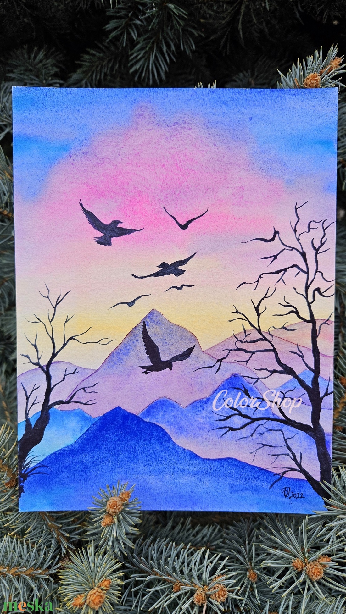 Hajnal a hegyekben - eredeti akvarell - művészet - festmény - akvarell - Meska.hu