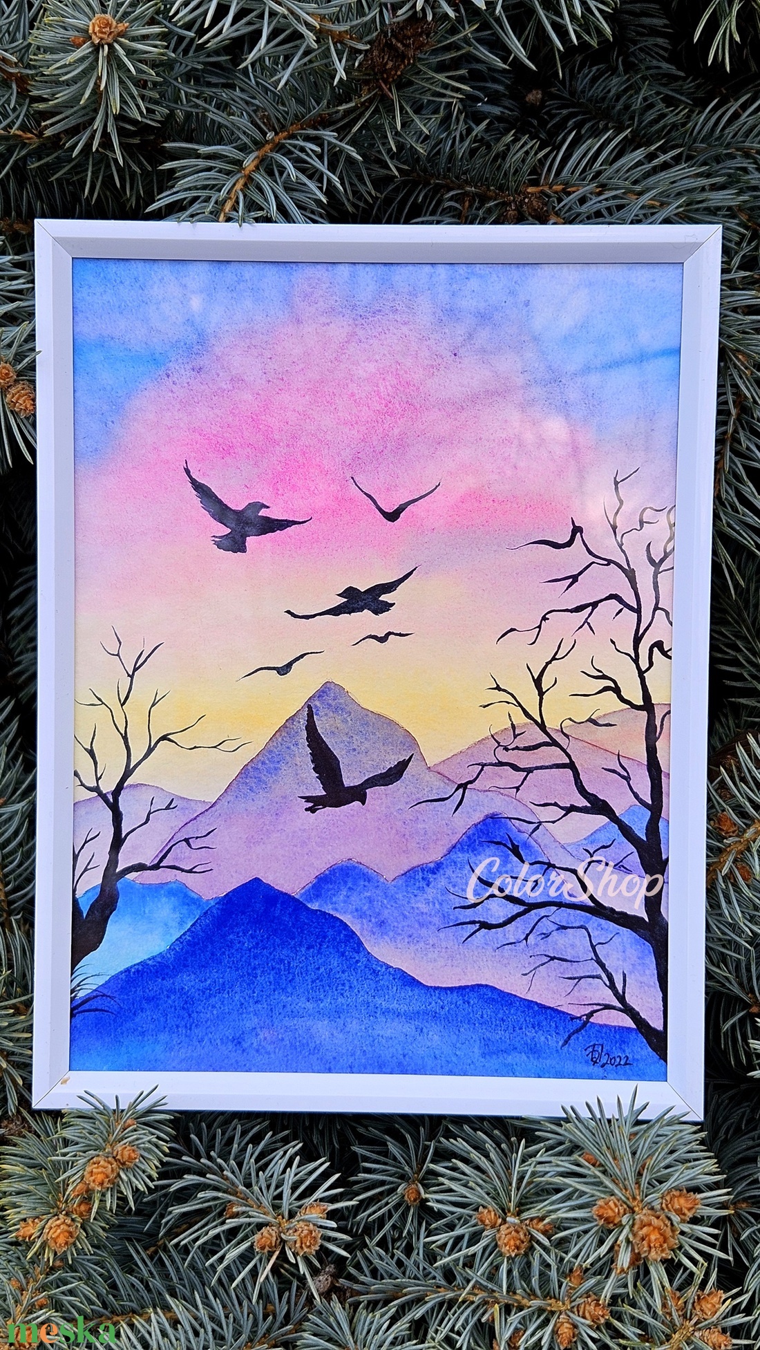 Hajnal a hegyekben - eredeti akvarell - művészet - festmény - akvarell - Meska.hu