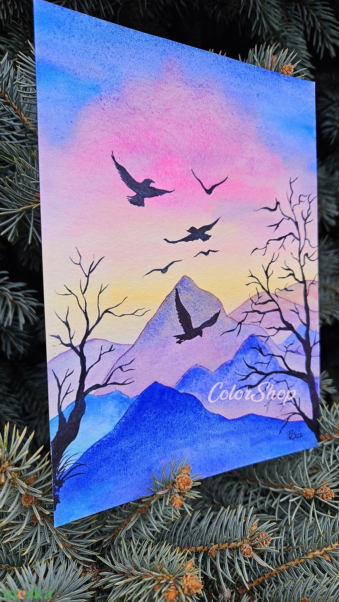 Hajnal a hegyekben - eredeti akvarell - művészet - festmény - akvarell - Meska.hu