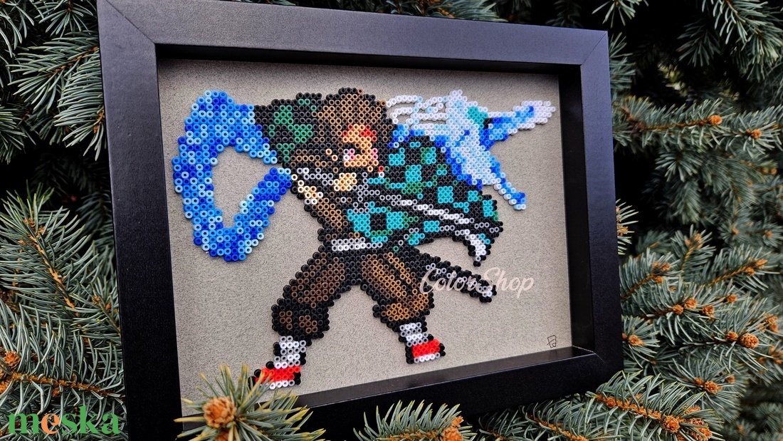 TANJIRO (Demon Slayer) pixel art kép - otthon & életmód - dekoráció - kép & falikép - 3d képek - Meska.hu