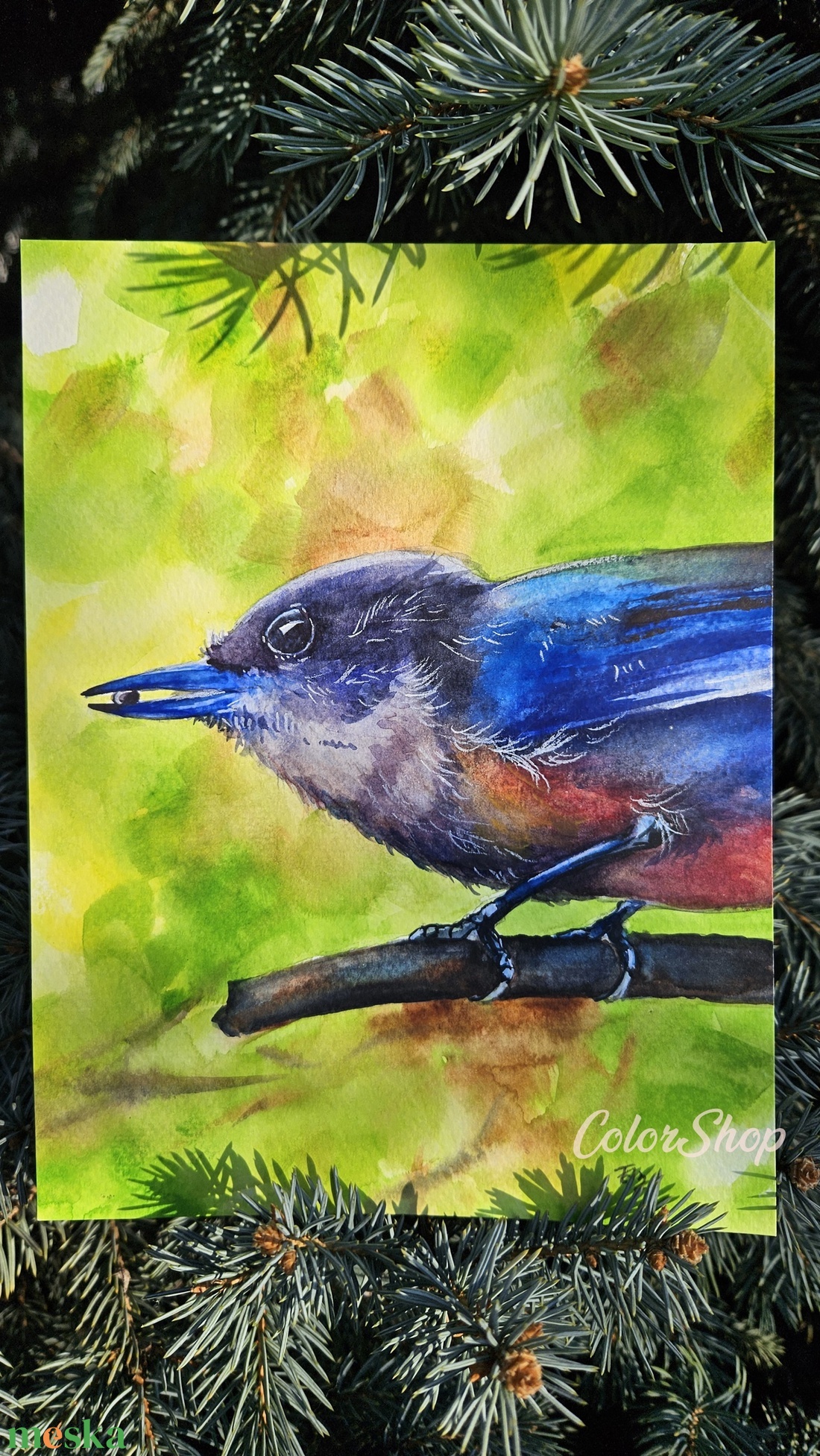 Kék madárka - eredeti akvarell - művészet - festmény - akvarell - Meska.hu