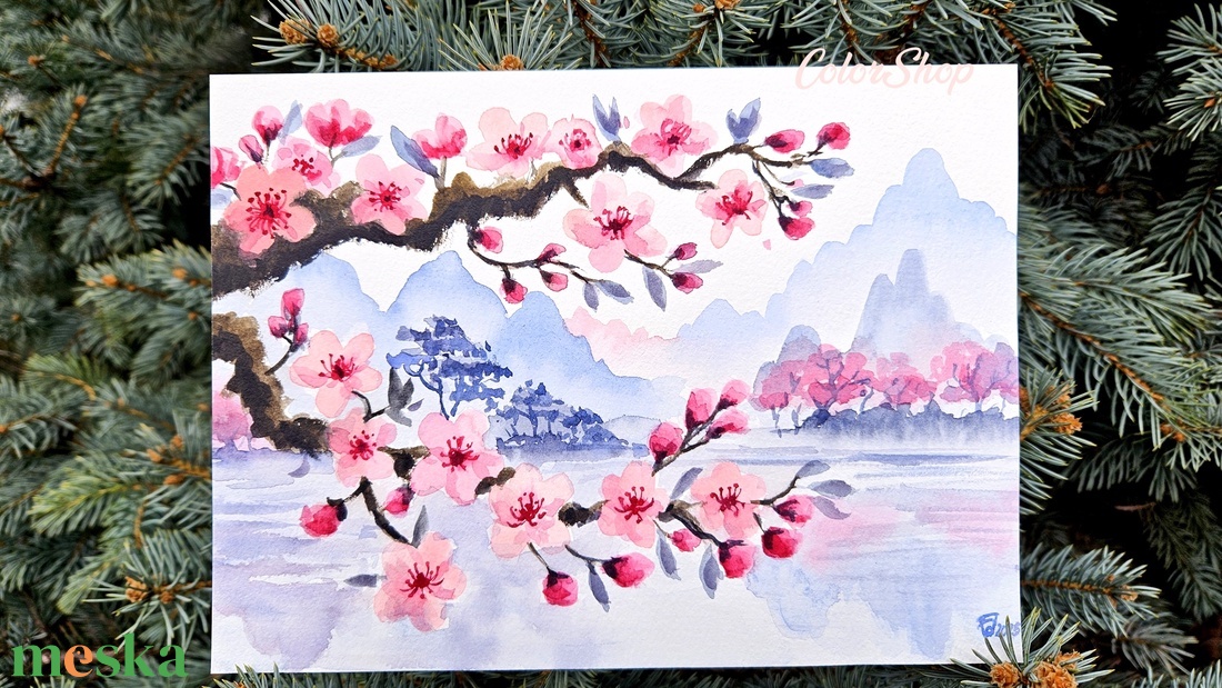 Japán tavasz - eredeti akvarell - művészet - festmény - akvarell - Meska.hu
