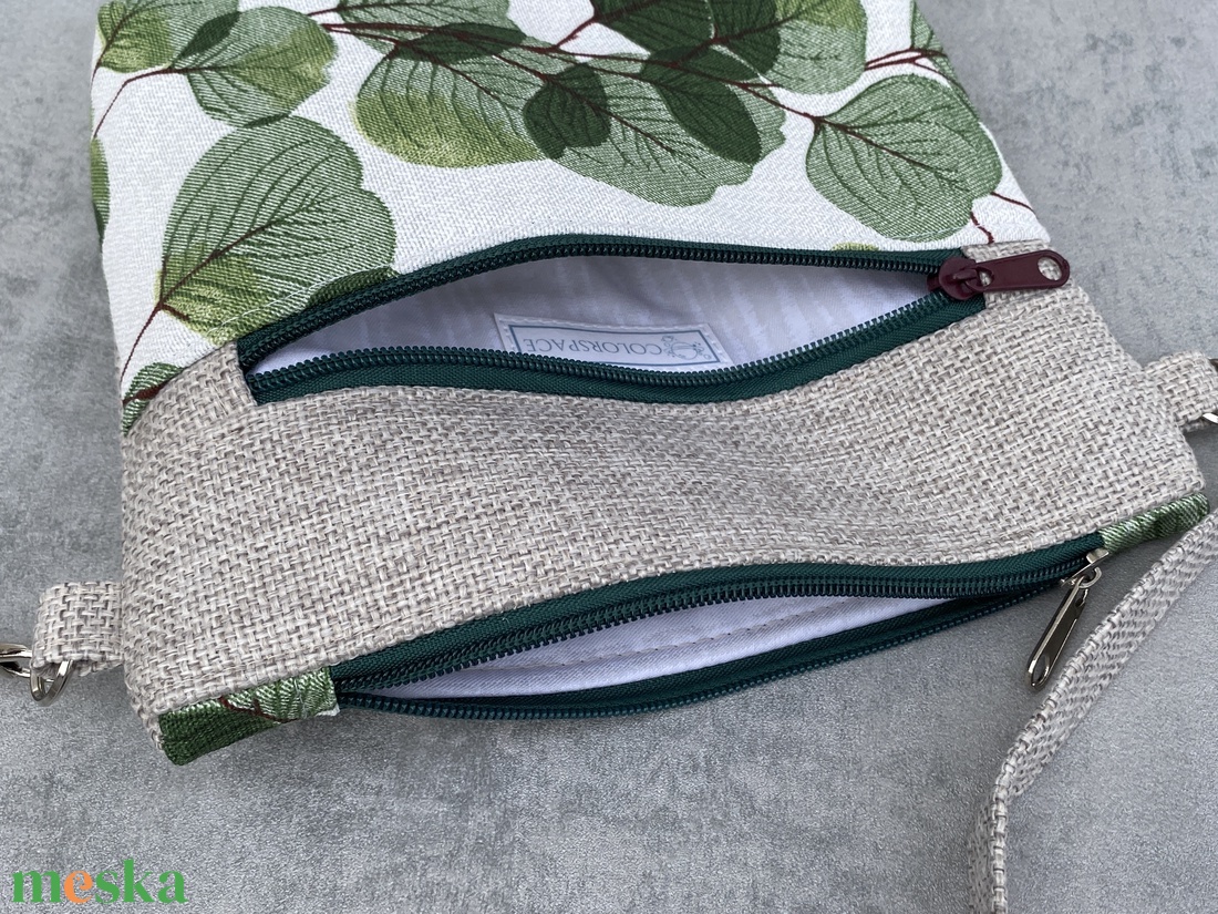 Crossbody Zöld levelek juta alapon - táska & tok - kézitáska & válltáska - vállon átvethető táska - Meska.hu Crossbody Zöld levelek juta alapon - táska & tok - kézitáska & válltáska - vállon átvethető táska - Meska.hu