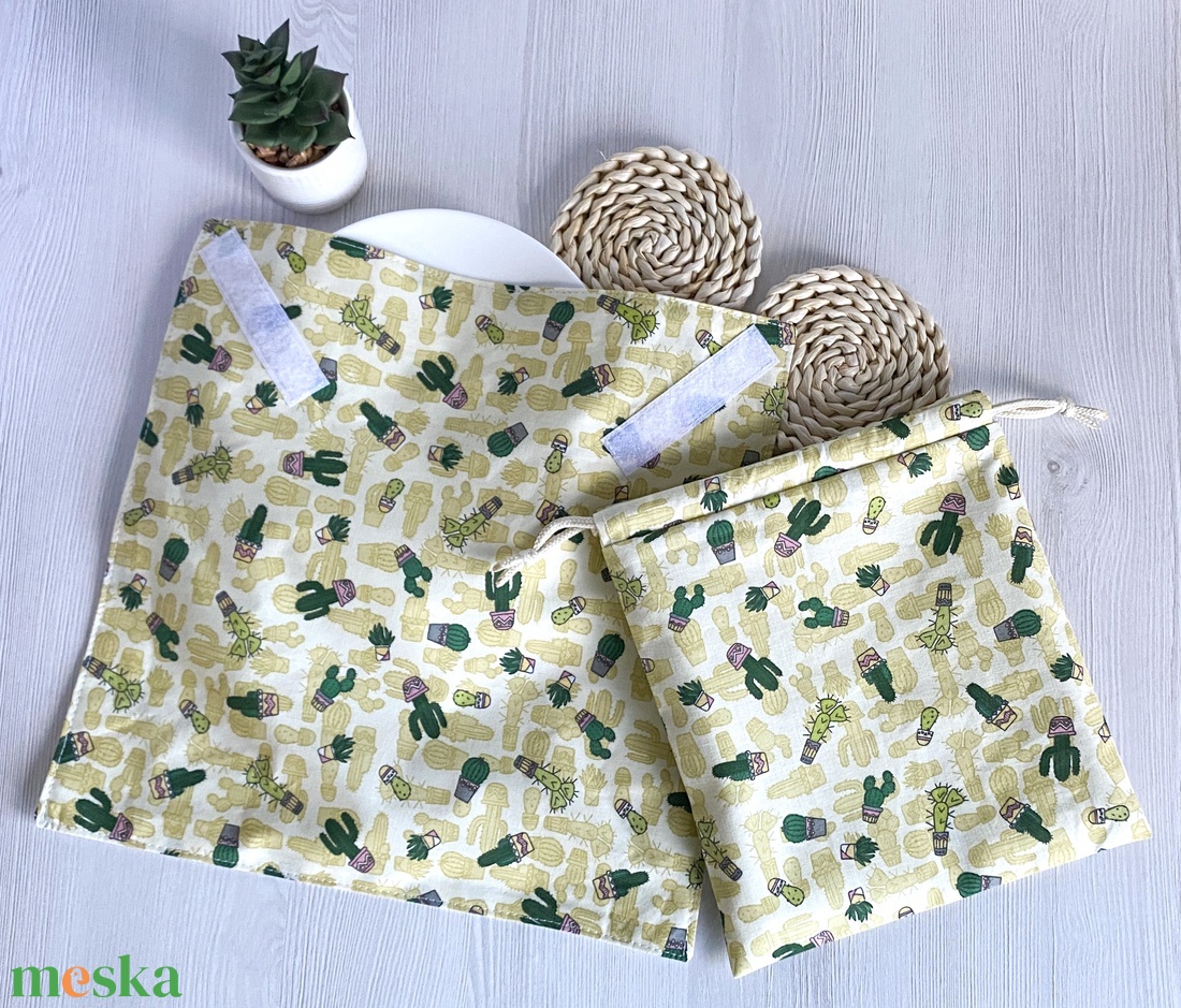 Újra szett - Újraszalvéta és Nasizacsi  M Méret - Kaktusz minta - otthon & életmód - konyhafelszerelés, tálalás - konyhai textil - szalvéta - Meska.hu