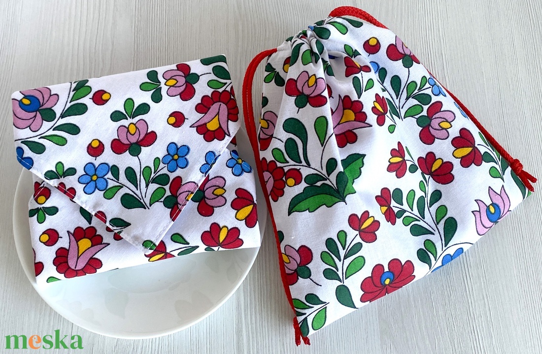 Újra szett - Újraszalvéta és Nasizacsi  M Méret - Kalocsai mintás - otthon & életmód - konyhafelszerelés, tálalás - konyhai textil - szalvéta - Meska.hu