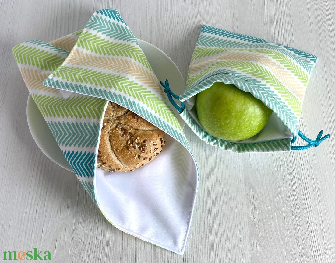 Újra szett - Újraszalvéta és Nasizacsi  S Méret - Menta sormintás - otthon & életmód - konyhafelszerelés, tálalás - konyhai textil - szalvéta - Meska.hu