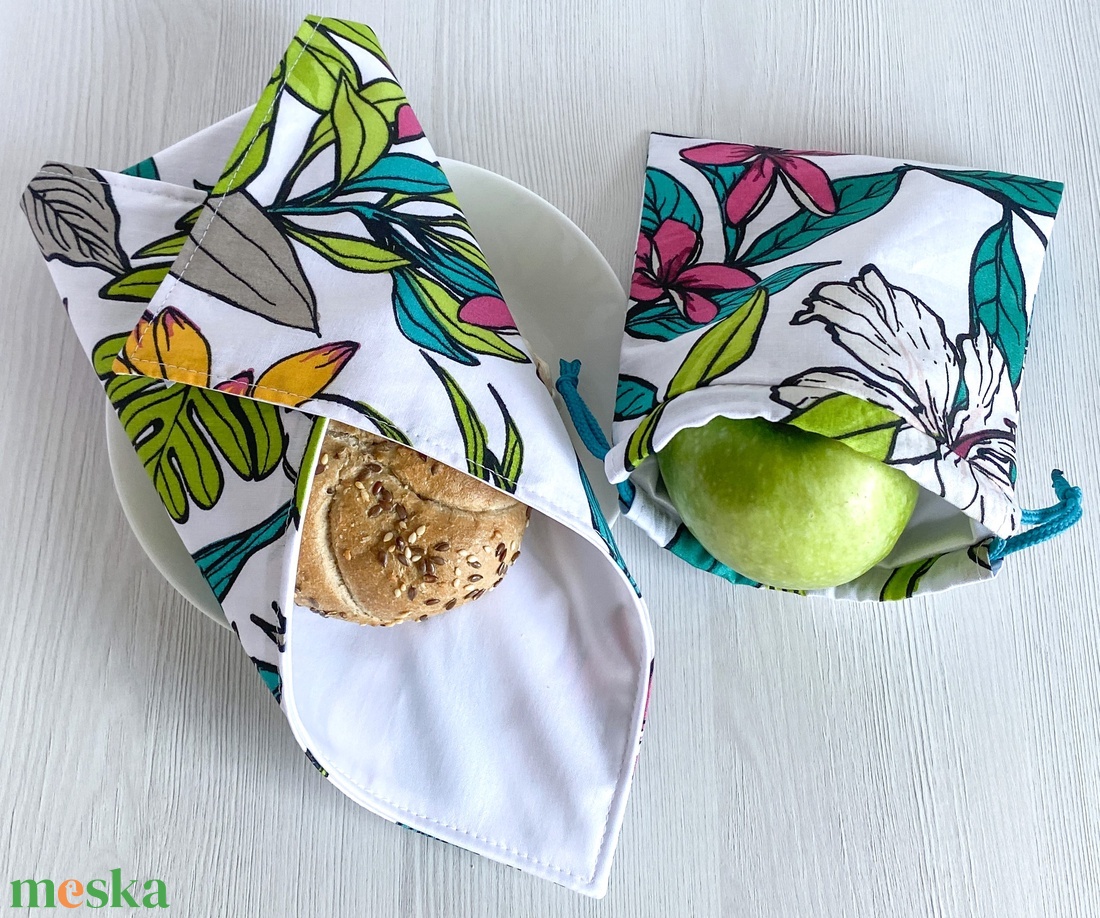Újra szett - Újraszalvéta és Nasizacsi  S Méret - Trópusi virágok - otthon & életmód - konyhafelszerelés, tálalás - konyhai textil - szalvéta - Meska.hu