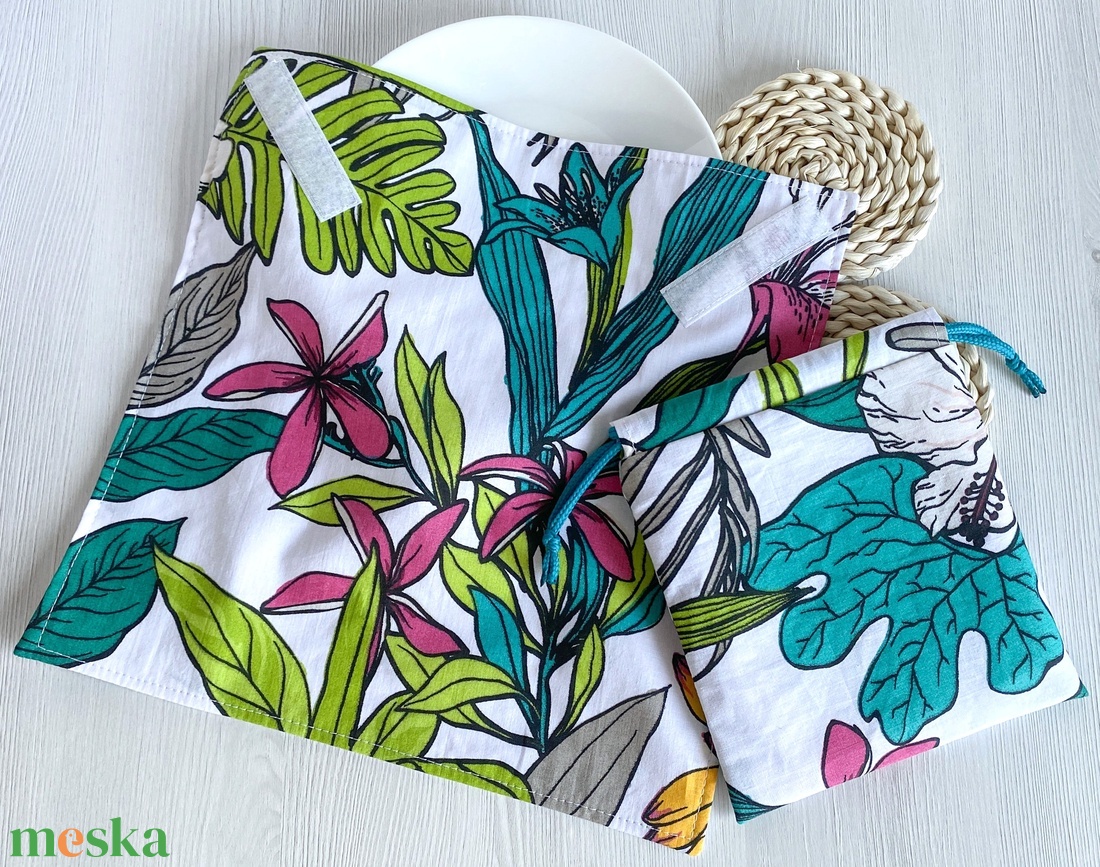 Újra szett - Újraszalvéta és Nasizacsi  S Méret - Trópusi virágok - otthon & életmód - konyhafelszerelés, tálalás - konyhai textil - szalvéta - Meska.hu