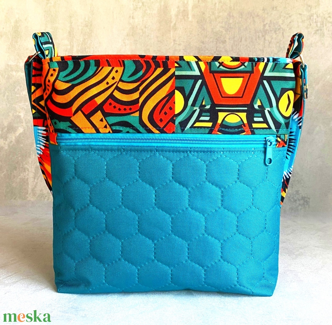 Crossbody  Türkiz, afrikamintás - táska & tok - kézitáska & válltáska - vállon átvethető táska - Meska.hu