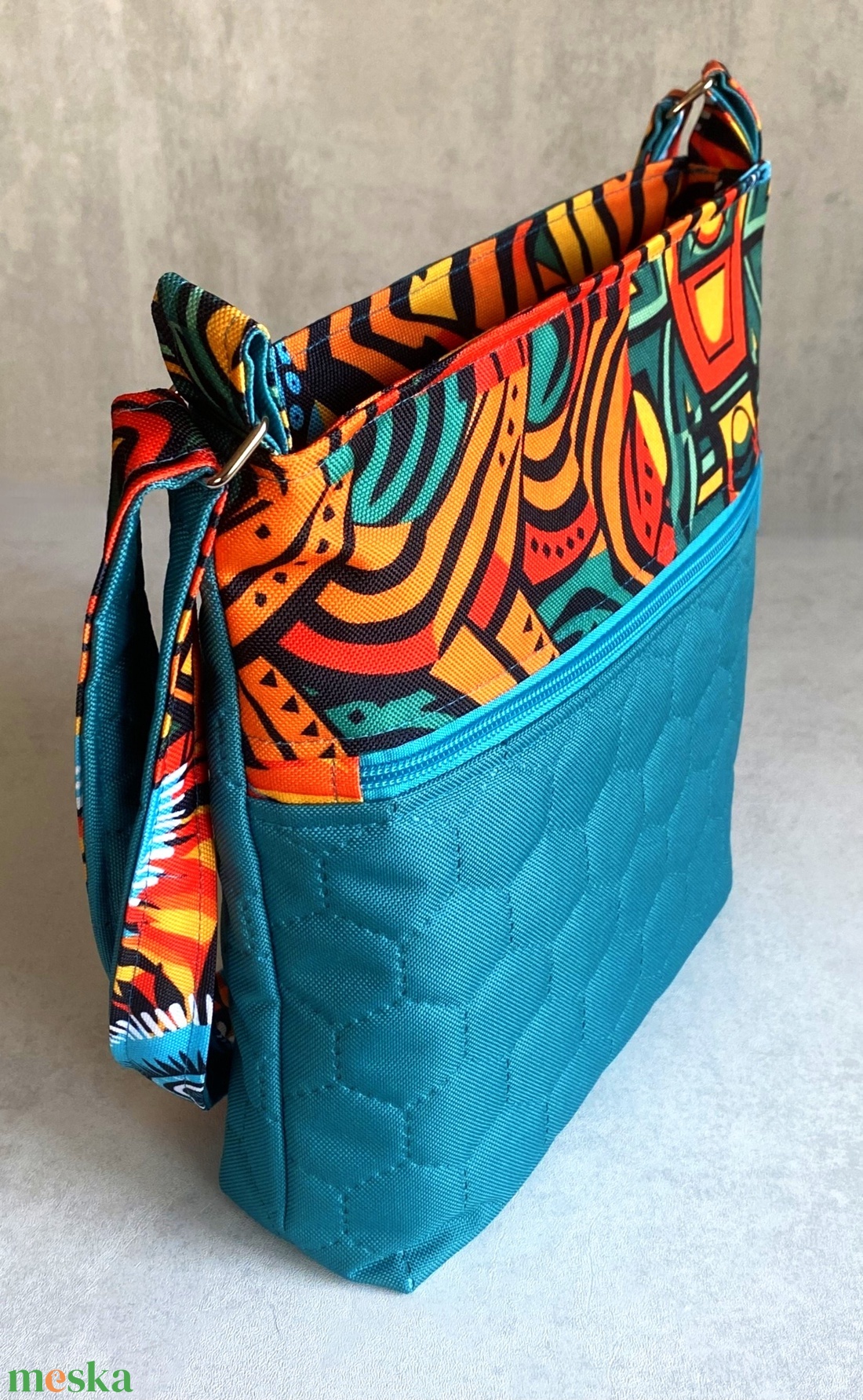 Crossbody  Türkiz, afrikamintás - táska & tok - kézitáska & válltáska - vállon átvethető táska - Meska.hu