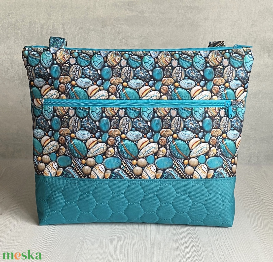Crossbody  Türkiz, kavicsmintás  - táska & tok - kézitáska & válltáska - vállon átvethető táska - Meska.hu