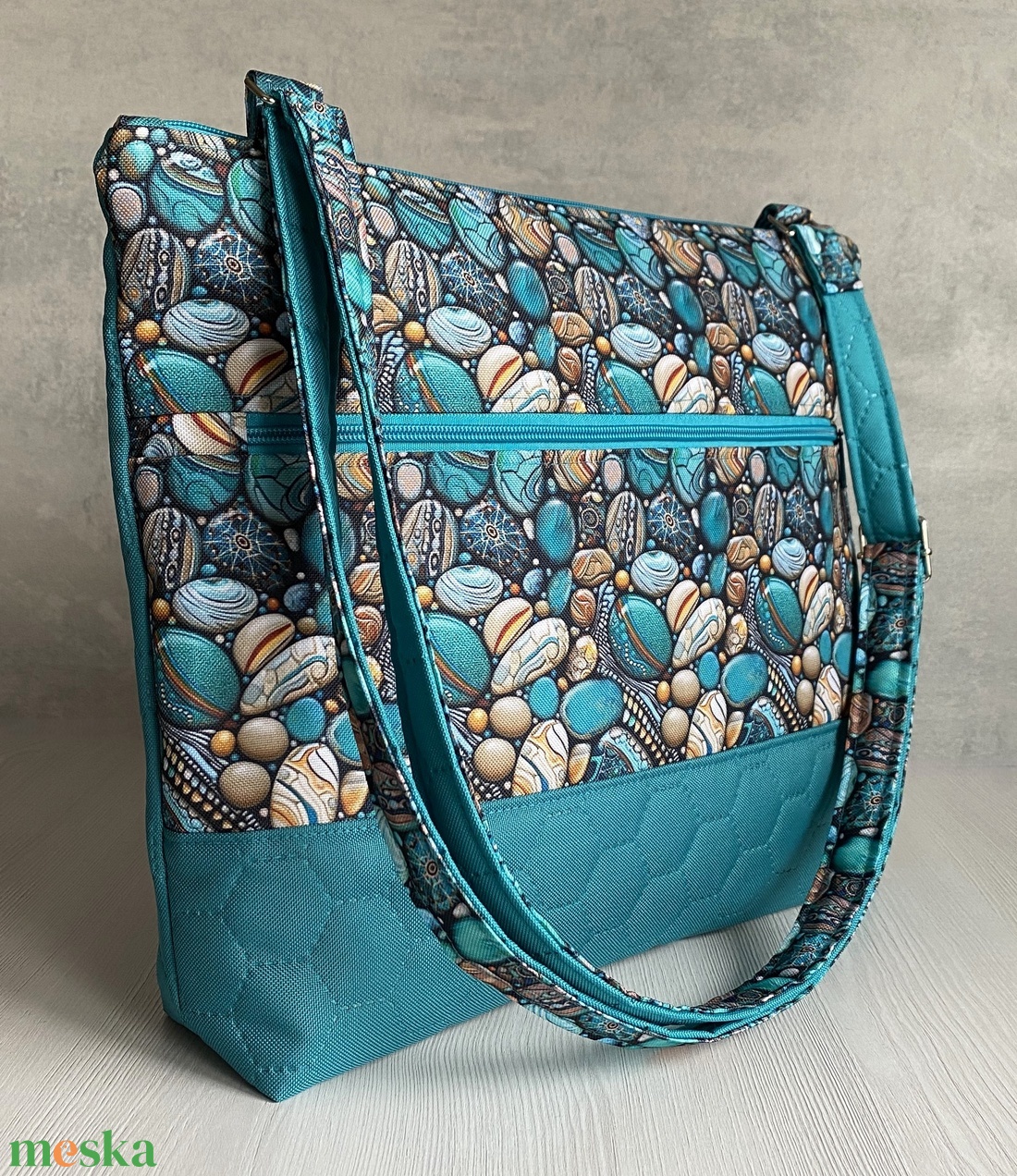 Crossbody  Türkiz, kavicsmintás  - táska & tok - kézitáska & válltáska - vállon átvethető táska - Meska.hu