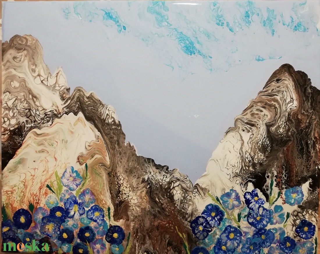 Akrilfestmény /Fluid art / Encián - művészet - festmény - akril - Meska.hu