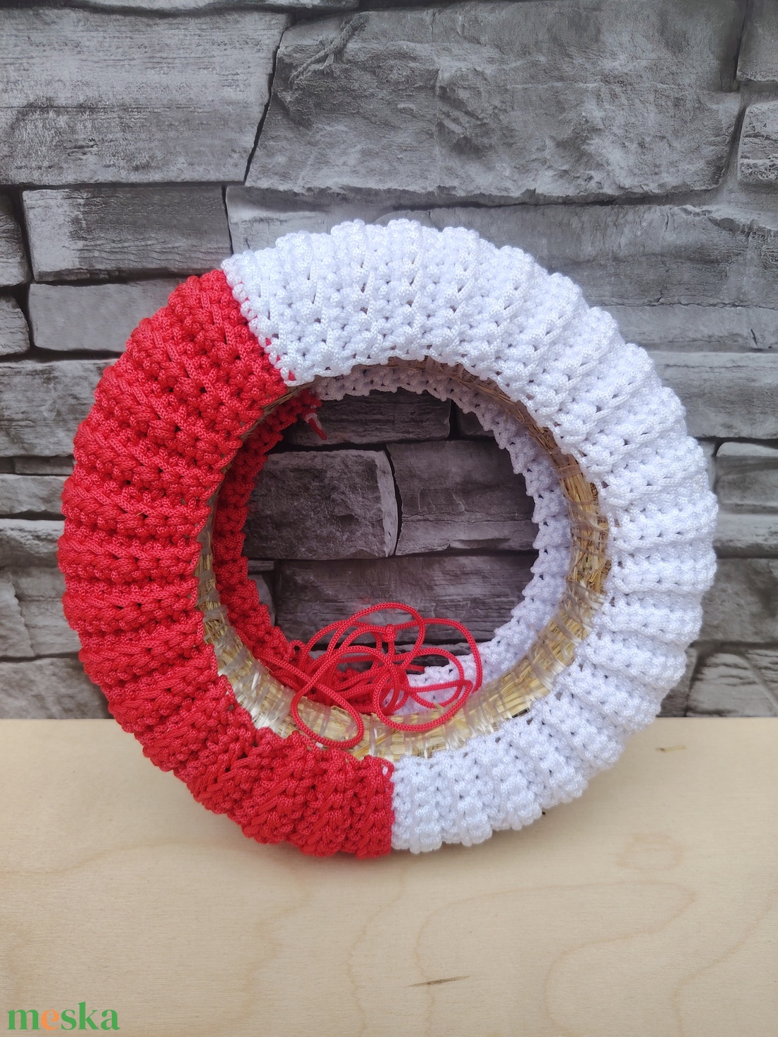 Horgolt karácsonyi / adventi koszorú, ajtódísz alap (20 cm) / Christmas crochet-covered wreath base - kellékek & szerszámok - dekorációs kellékek - koszorú, koszorúalap - Meska.hu