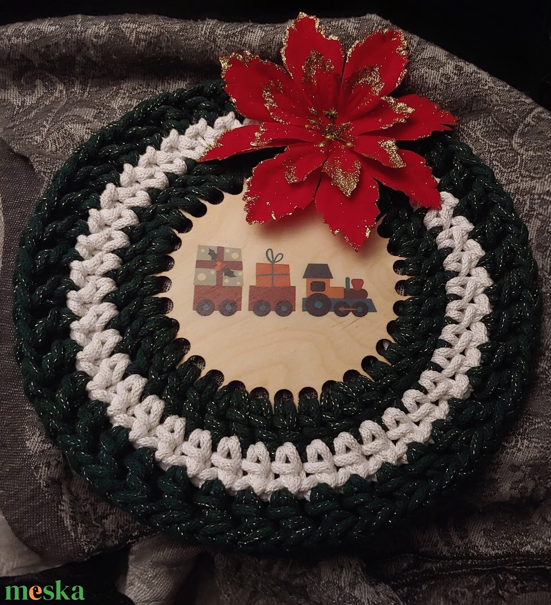 Karácsonyi horgolt ajtódísz - karácsony - adventi díszek - adventi ajtódísz - Meska.hu