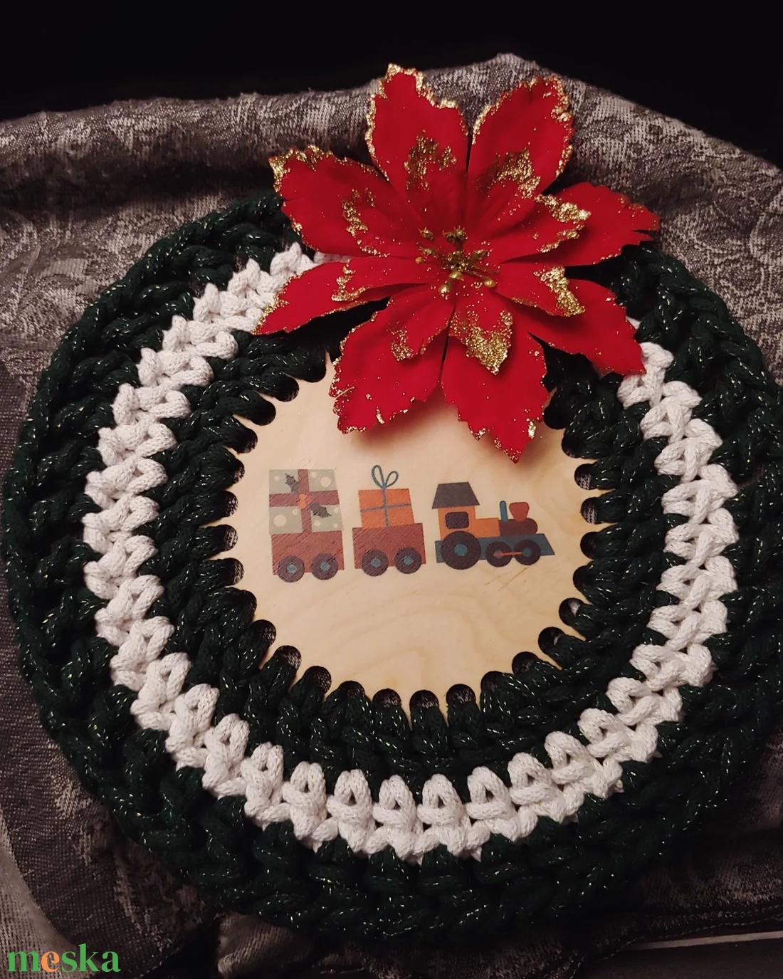 Karácsonyi horgolt ajtódísz - karácsony - adventi díszek - adventi ajtódísz - Meska.hu