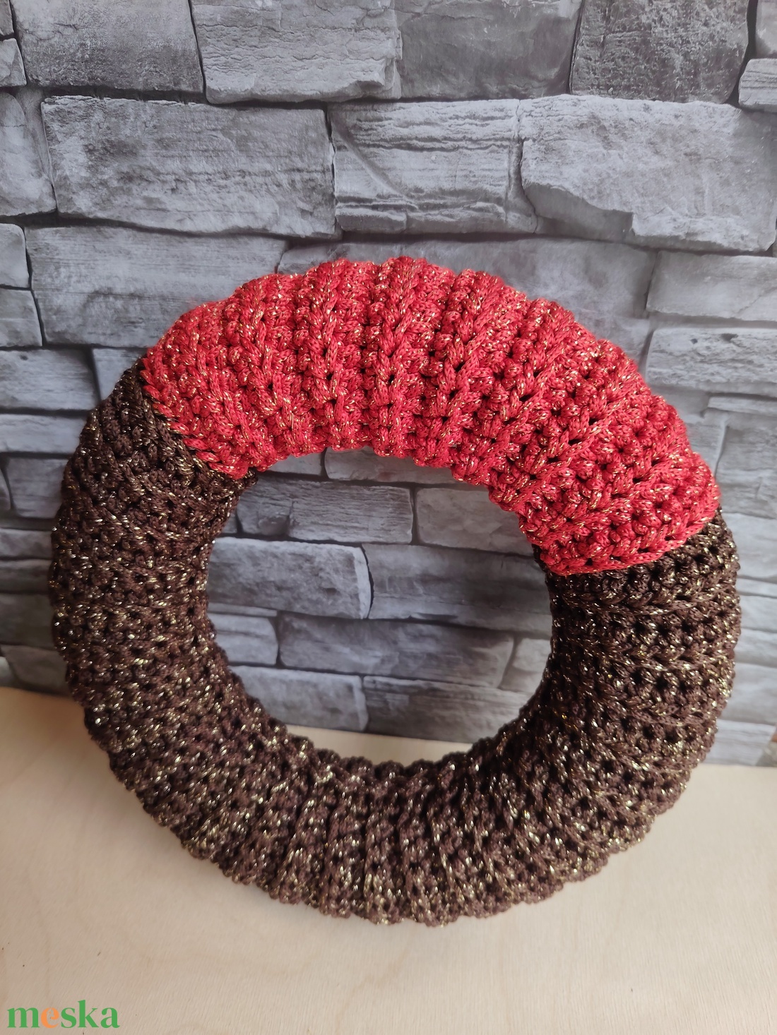 Horgolt karácsonyi / adventi koszorú, ajtódísz alap (30 cm) / Christmas crochet-covered wreath base - kellékek & szerszámok - dekorációs kellékek - koszorú, koszorúalap - Meska.hu