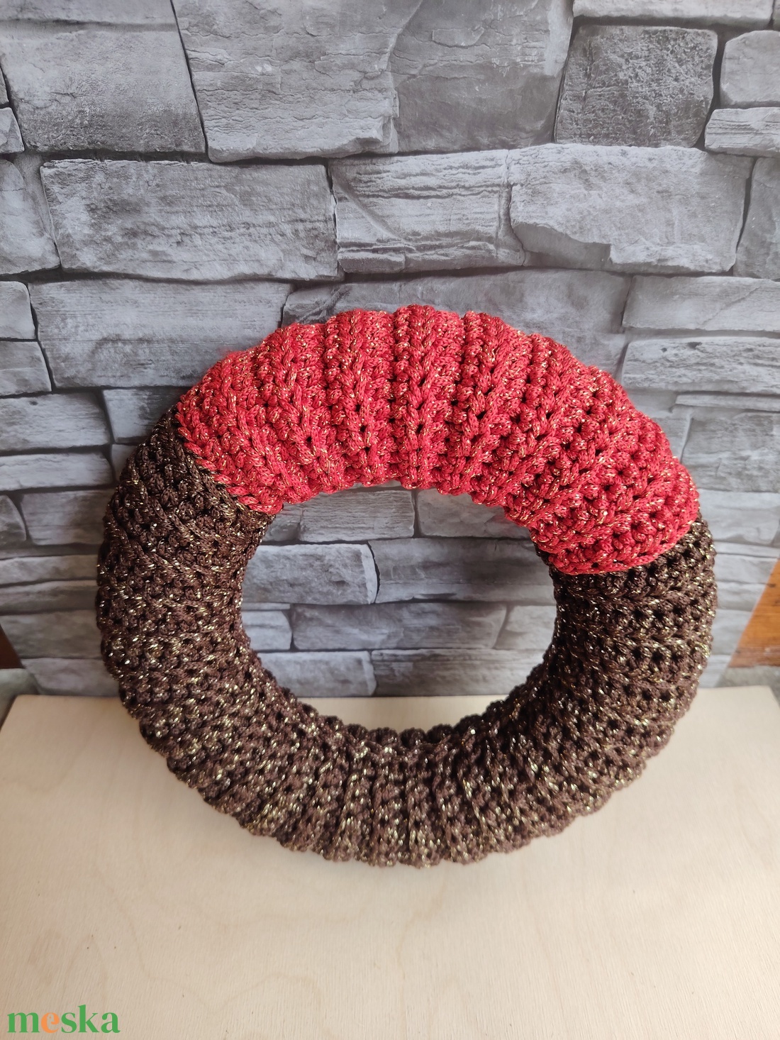 Horgolt karácsonyi / adventi koszorú, ajtódísz alap (30 cm) / Christmas crochet-covered wreath base - kellékek & szerszámok - dekorációs kellékek - koszorú, koszorúalap - Meska.hu